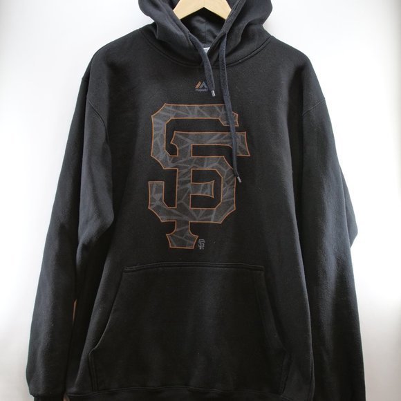 Majestic San Francisco Giants Hoodie Mens Large Tall Black‎ Orange Sweatshirt - Picture 2 of 9